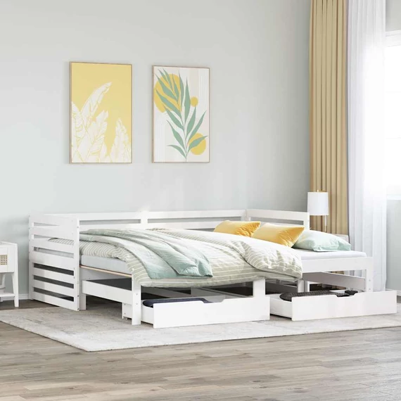 VidaXL fehér tömör fenyőfa kanapéágy fiókokkal 90 x 200 cm