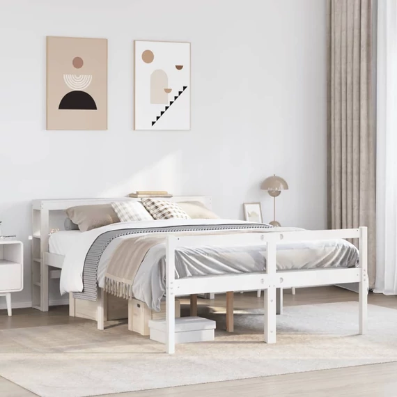 VidaXL fehér tömör fenyőfa ágy időseknek fejtámlával 160x200 cm