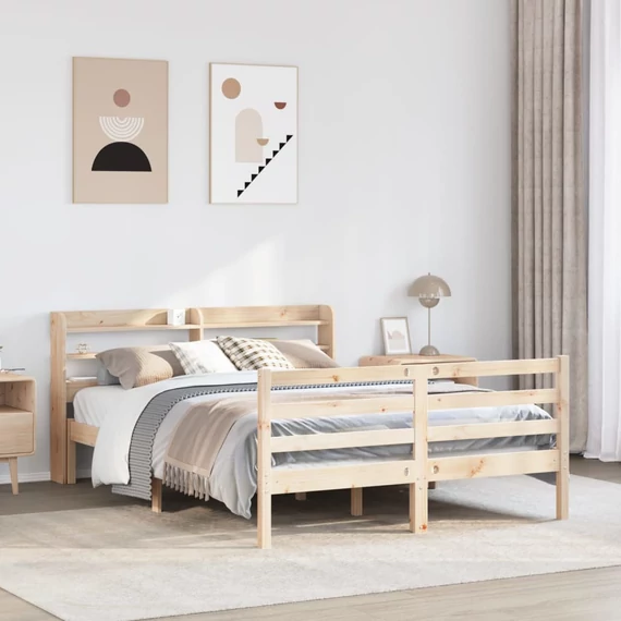 VidaXL tömör fenyőfa ágykeret fejtámlával 160 x 200 cm