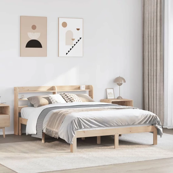 VidaXL tömör fenyőfa ágykeret fejtámlával 160 x 200 cm
