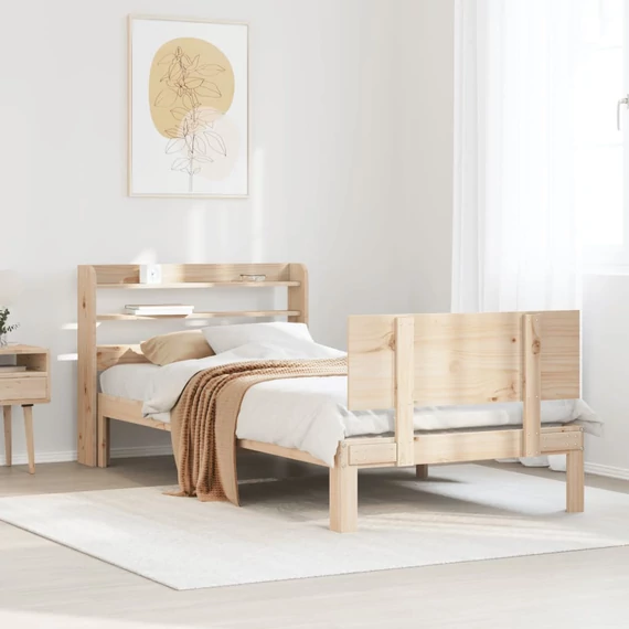 VidaXL tömör fenyőfa ágykeret fejtámlával 90 x 200 cm