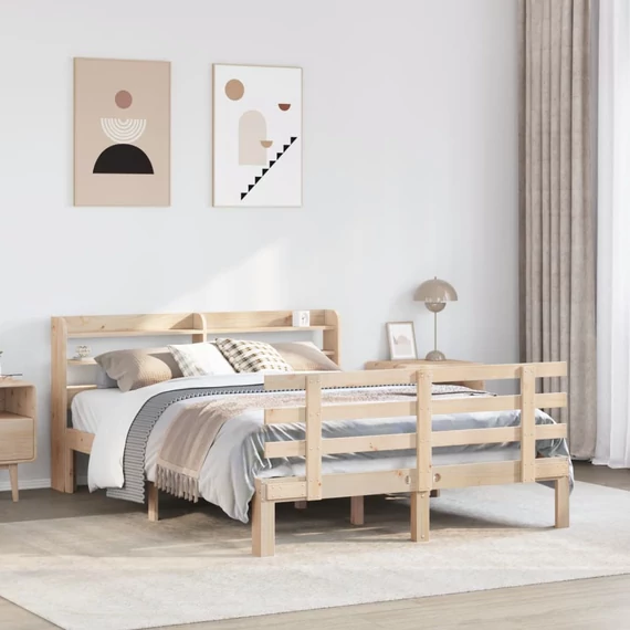 VidaXL tömör fenyőfa ágykeret fejtámlával 160 x 200 cm