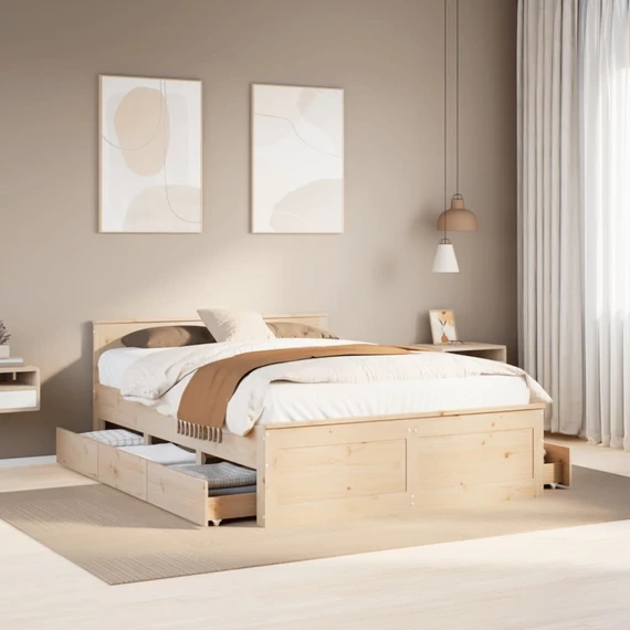 VidaXL tömör fenyőfa fejtámlás ágykeret matrac nélkül 160 x 200 cm