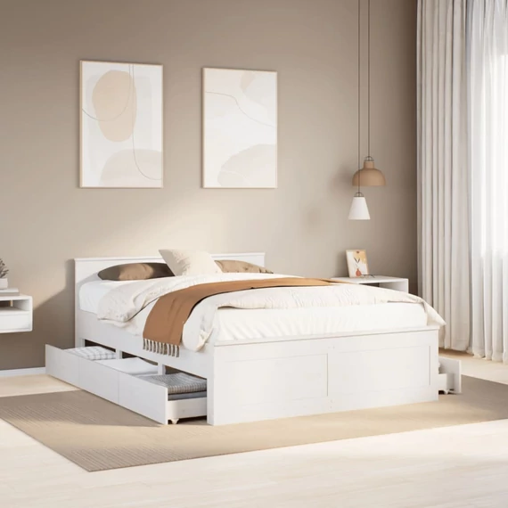 VidaXL fehér tömör fenyőfa fejtámlás ágykeret matrac nélkül 160x200 cm