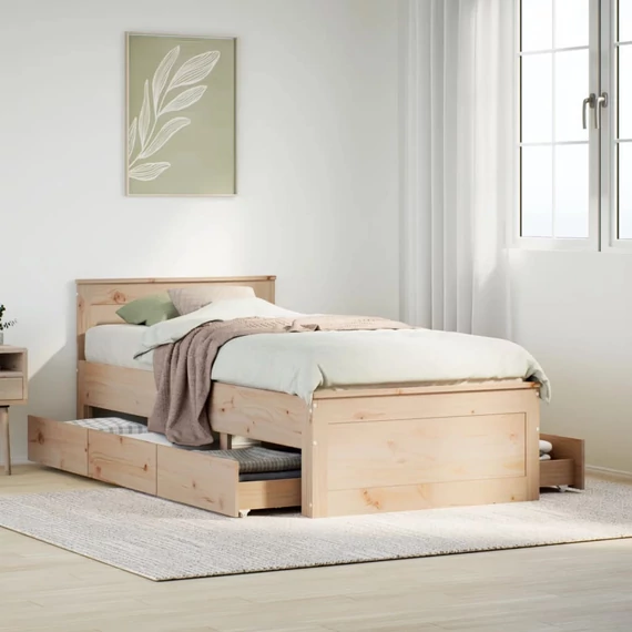 VidaXL tömör fenyőfa ágy matrac nélkül fejtámlával 90 x 200 cm