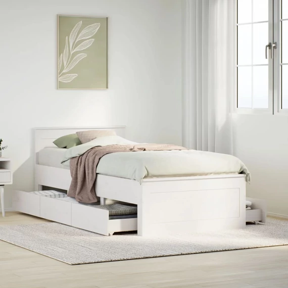 VidaXL fehér tömör fenyőfa ágy matrac nélkül fejtámlával 90 x 200 cm