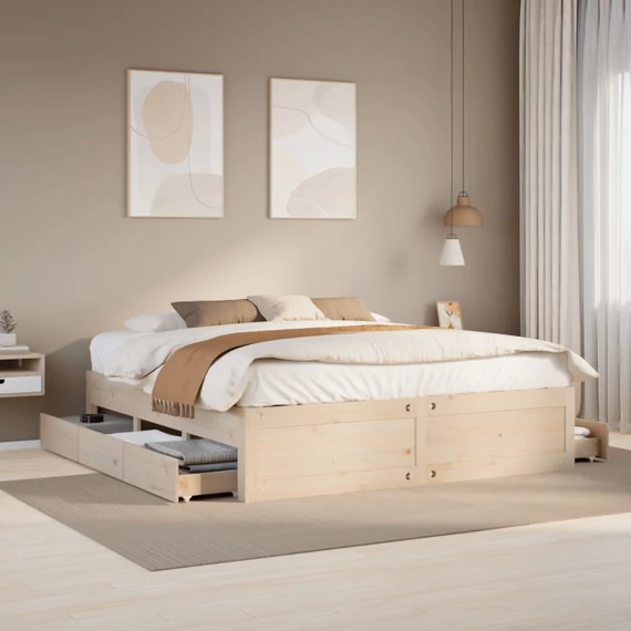 VidaXL tömör fenyőfa fiókos ágykeret matrac nélkül 180 x 200 cm