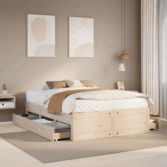 VidaXL tömör fenyőfa fiókos ágykeret matrac nélkül 140 x 200 cm