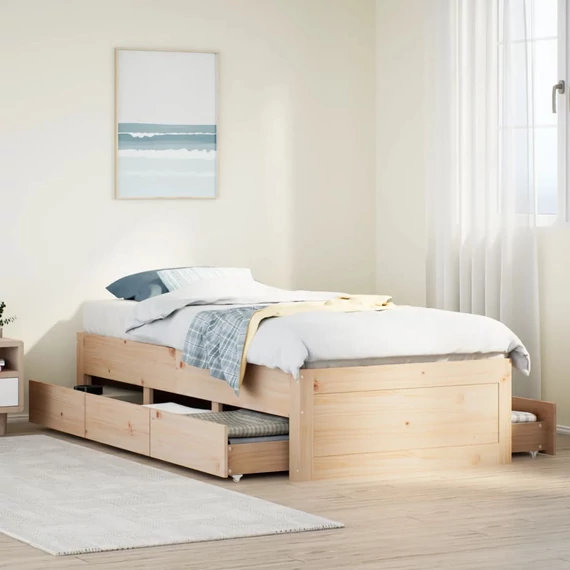 VidaXL tömör fenyőfa fiókos ágykeret matrac nélkül 90 x 200 cm