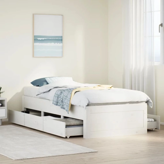 VidaXL fehér tömör fenyőfa fiókos ágykeret matrac nélkül 90 x 200 cm