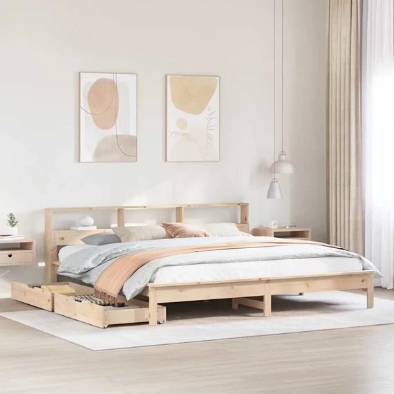 VidaXL tömör fenyőfa könyvespolcos ágy matrac nélkül 180 x 200 cm
