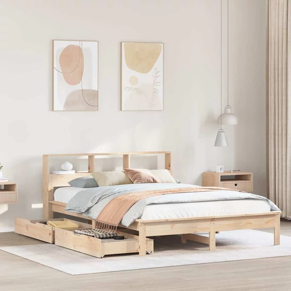 VidaXL tömör fenyőfa könyvespolcos ágy matrac nélkül 160 x 200 cm