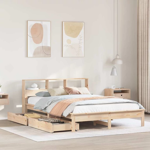 VidaXL tömör fenyőfa könyvespolcos ágy matrac nélkül 140 x 200 cm