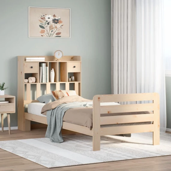 VidaXL tömör fenyőfa könyvespolcos ágy matrac nélkül 90 x 200 cm