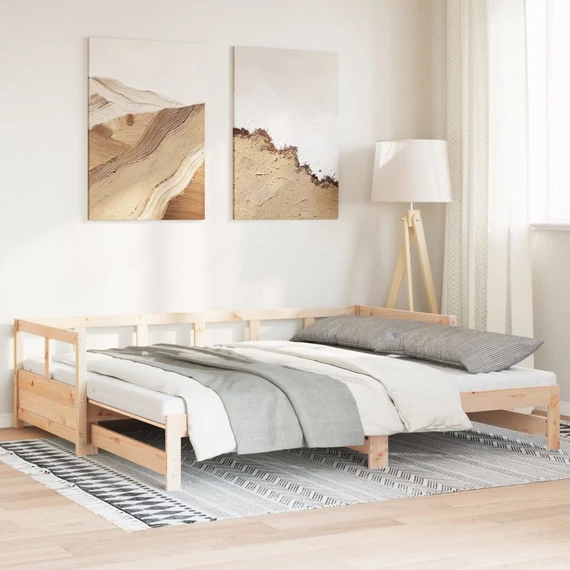 VidaXL tömör fenyőfa kihúzható kanapéágy matracokkal 90 x 200 cm