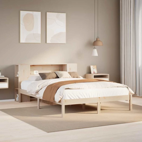VidaXL tömör fenyőfa könyvespolcos ágy matrac nélkül 140 x 200 cm