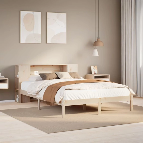 VidaXL tömör fenyőfa könyvespolcos ágy matrac nélkül 160 x 200 cm