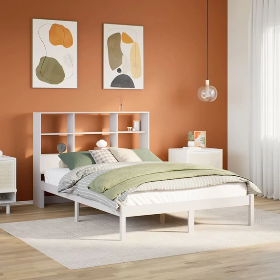 VidaXL fehér tömör fenyőfa könyvespolcos ágy matrac nélkül 160x200 cm