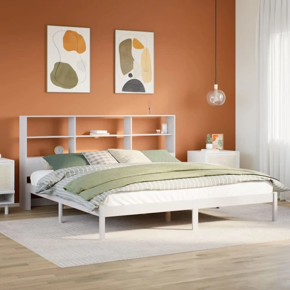 VidaXL fehér tömör fenyőfa könyvespolcos ágy matrac nélkül 180x200 cm