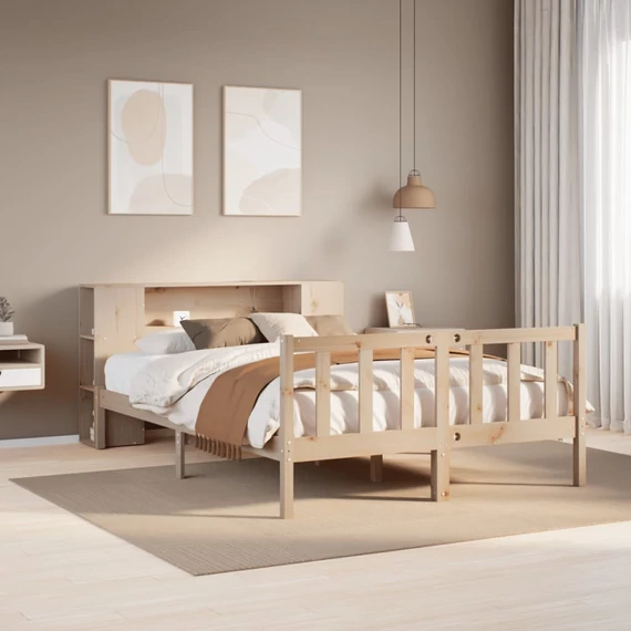 VidaXL tömör fenyőfa könyvespolcos ágy matrac nélkül 160 x 200 cm