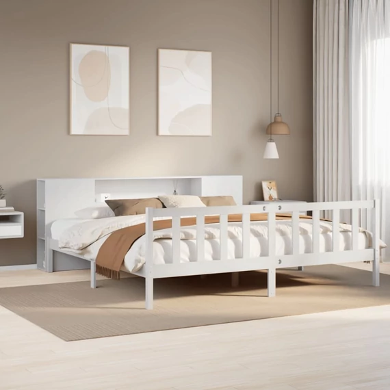 VidaXL fehér tömör fenyőfa könyvespolcos ágy matrac nélkül 180x200 cm