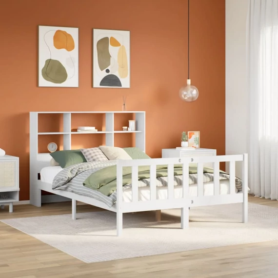 VidaXL fehér tömör fenyőfa könyvespolcos ágy matrac nélkül 140x200 cm