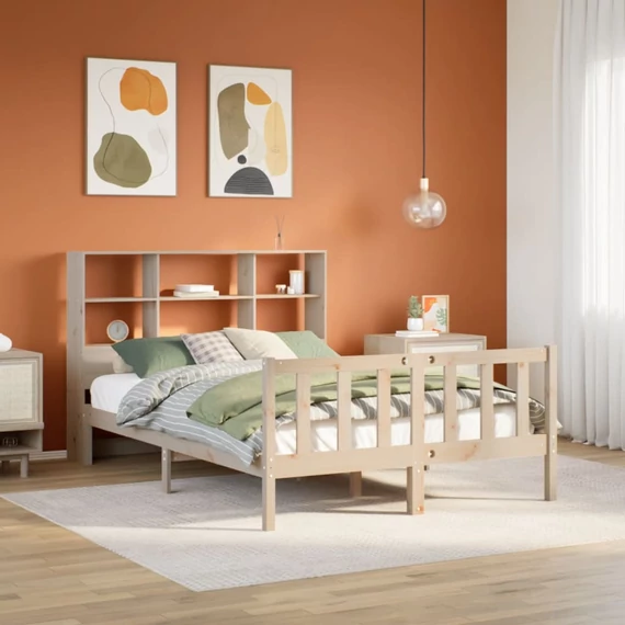 VidaXL tömör fenyőfa könyvespolcos ágy matrac nélkül 160 x 200 cm
