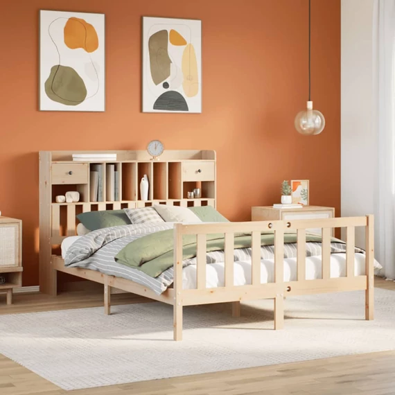 VidaXL tömör fenyőfa könyvespolcos ágy matrac nélkül 160 x 200 cm