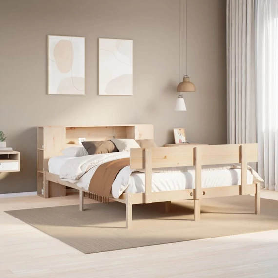 VidaXL tömör fenyőfa könyvespolcos ágy matrac nélkül 140 x 200 cm