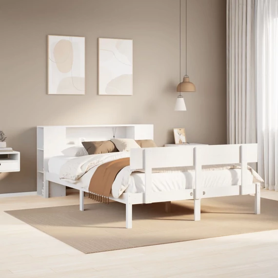 VidaXL fehér tömör fenyőfa könyvespolcos ágy matrac nélkül 160x200 cm