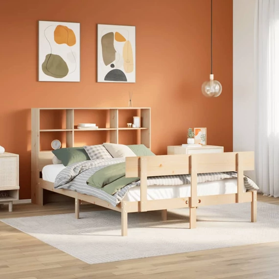 VidaXL tömör fenyőfa könyvespolcos ágy matrac nélkül 160 x 200 cm
