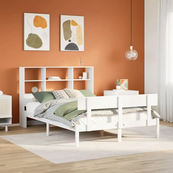 VidaXL fehér tömör fenyőfa könyvespolcos ágy matrac nélkül 160x200 cm