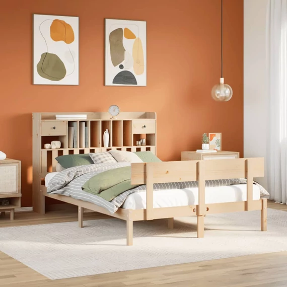 VidaXL tömör fenyőfa könyvespolcos ágy matrac nélkül 140 x 200 cm