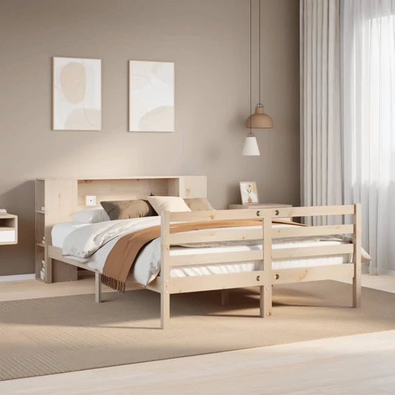 VidaXL tömör fenyőfa könyvespolcos ágy matrac nélkül 140 x 200 cm