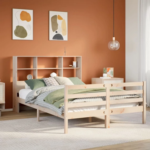 VidaXL tömör fenyőfa könyvespolcos ágy matrac nélkül 140 x 200 cm