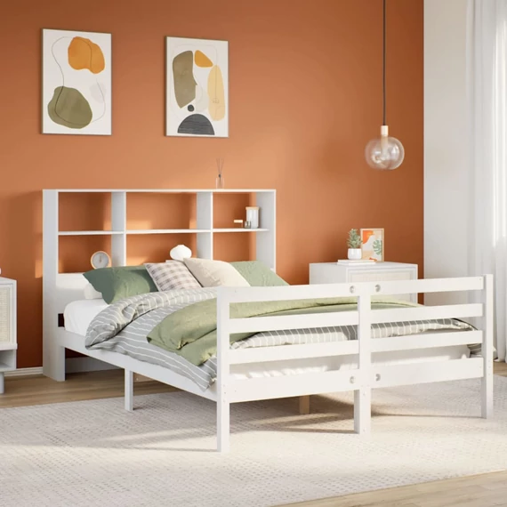 VidaXL fehér tömör fenyőfa könyvespolcos ágy matrac nélkül 140x200 cm