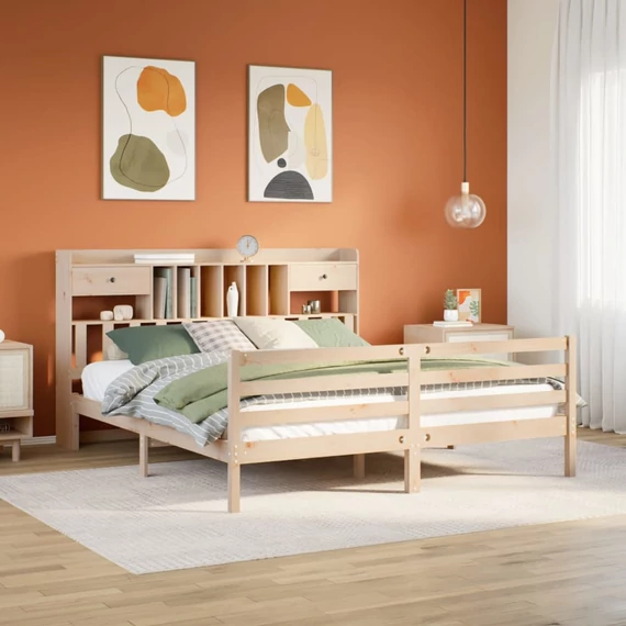 VidaXL tömör fenyőfa könyvespolcos ágy matrac nélkül 180 x 200 cm