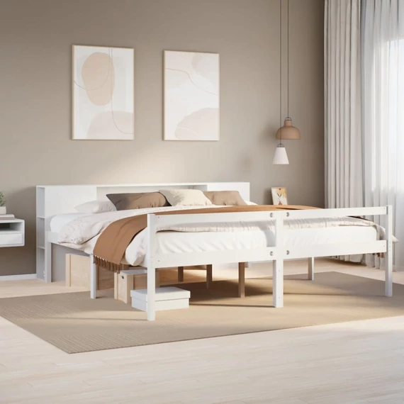 VidaXL fehér tömör fenyőfa könyvespolcos ágy matrac nélkül 180x200 cm