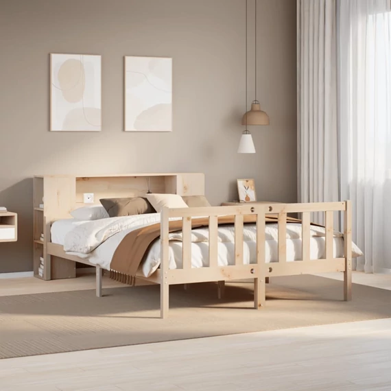 VidaXL tömör fenyőfa könyvespolcos ágy matrac nélkül 160 x 200 cm