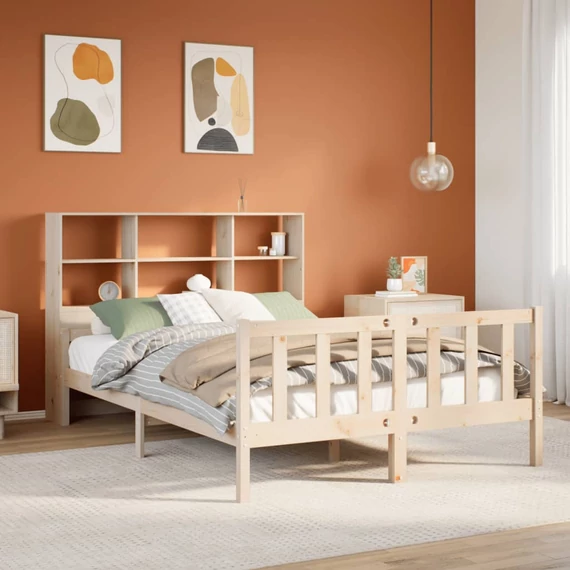 VidaXL tömör fenyőfa könyvespolcos ágy matrac nélkül 160 x 200 cm
