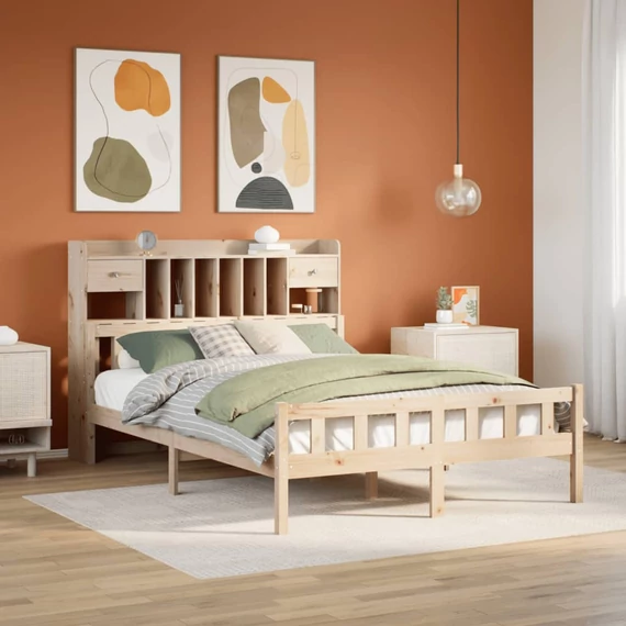 VidaXL tömör fenyőfa könyvespolcos ágy matrac nélkül 160 x 200 cm