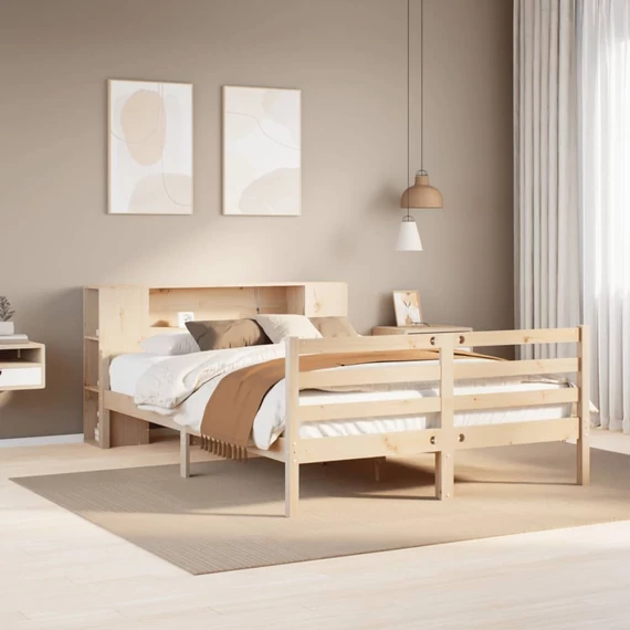 VidaXL tömör fenyőfa könyvespolcos ágy matrac nélkül 140 x 200 cm