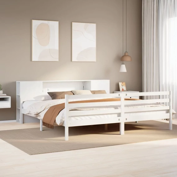 VidaXL fehér tömör fenyőfa könyvespolcos ágy matrac nélkül 180x200 cm