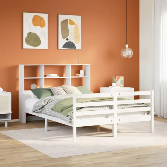 VidaXL fehér tömör fenyőfa könyvespolcos ágy matrac nélkül 140x200 cm
