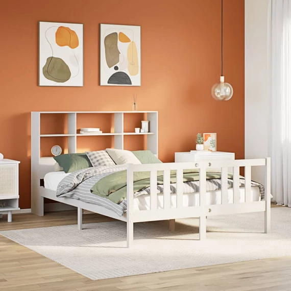 VidaXL fehér tömör fenyőfa könyvespolcos ágy matrac nélkül 140x200 cm