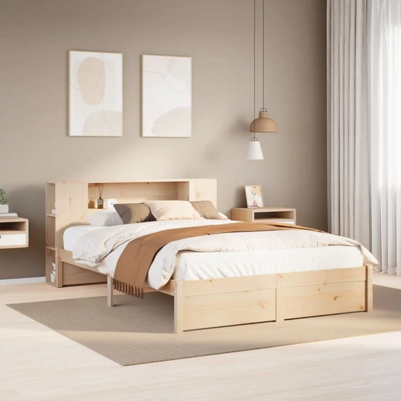 VidaXL tömör fenyőfa könyvespolcos ágy matrac nélkül 140 x 200 cm