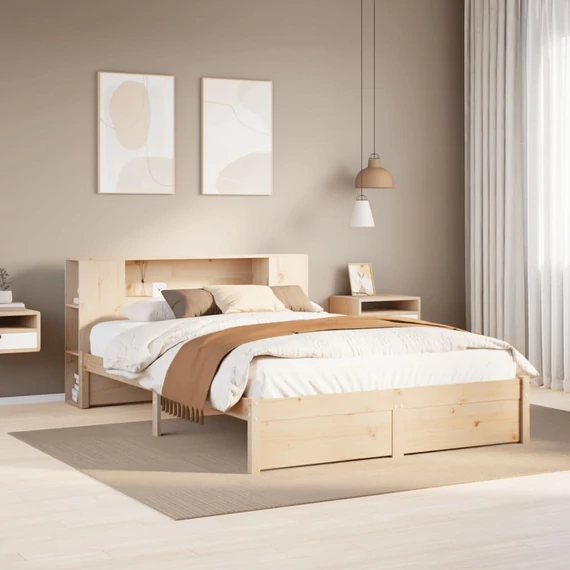 VidaXL tömör fenyőfa könyvespolcos ágy matrac nélkül 160 x 200 cm