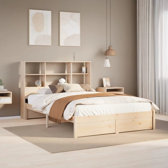 VidaXL tömör fenyőfa könyvespolcos ágy matrac nélkül 160 x 200 cm