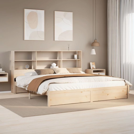 VidaXL tömör fenyőfa könyvespolcos ágy matrac nélkül 180 x 200 cm