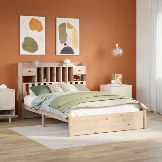 VidaXL tömör fenyőfa könyvespolcos ágy matrac nélkül 140 x 200 cm